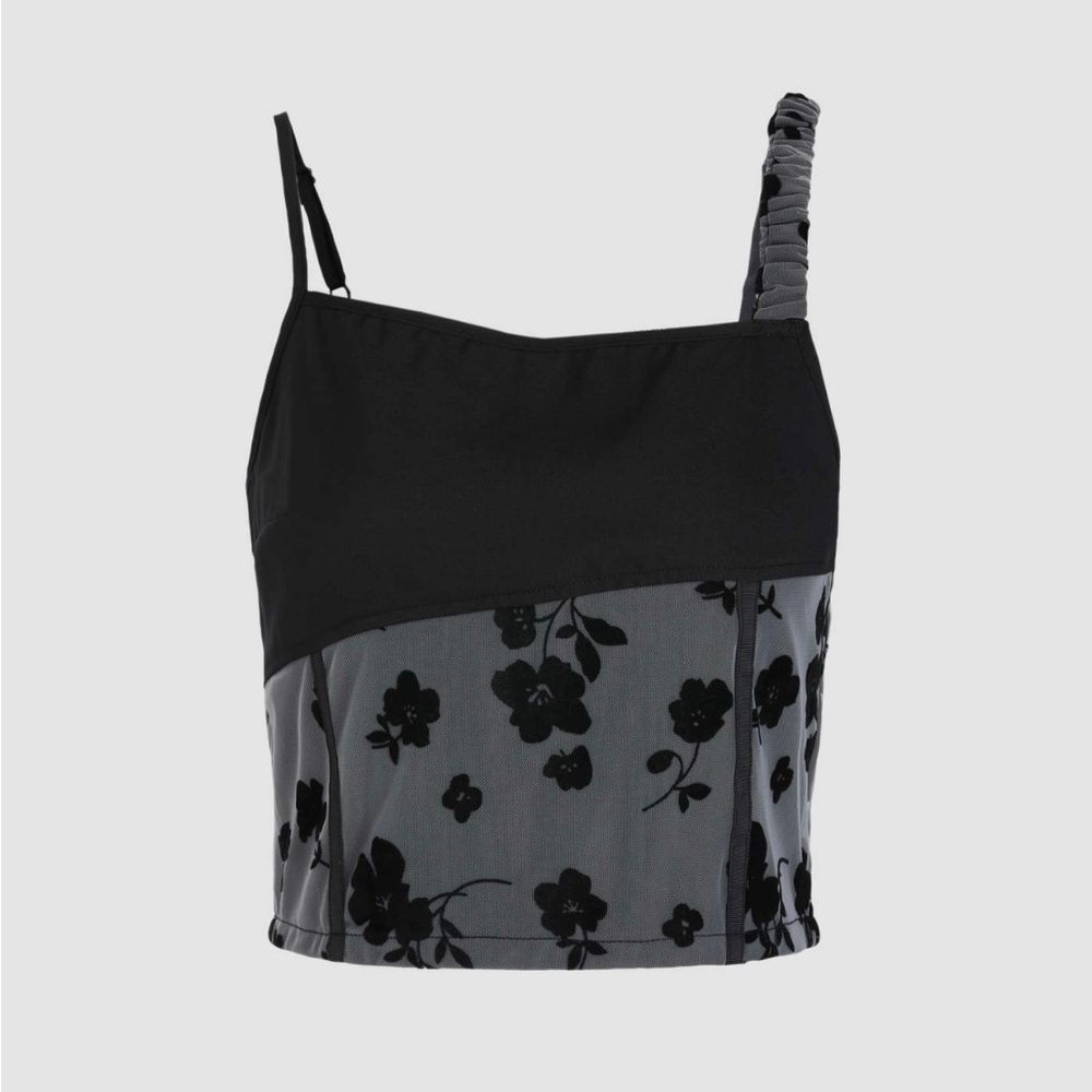 Cider patchy mesh flower pattern cami top